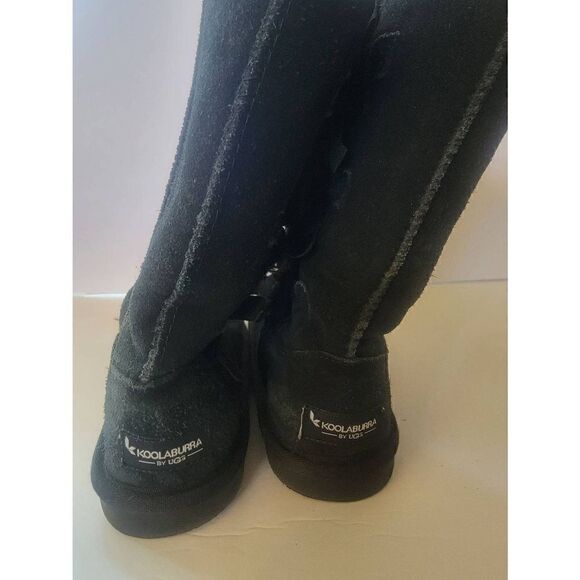 Koolaburra By Ugg Girl's Black Suede Leather Bow Winter Boots Size 1 - Picture 4 of 6